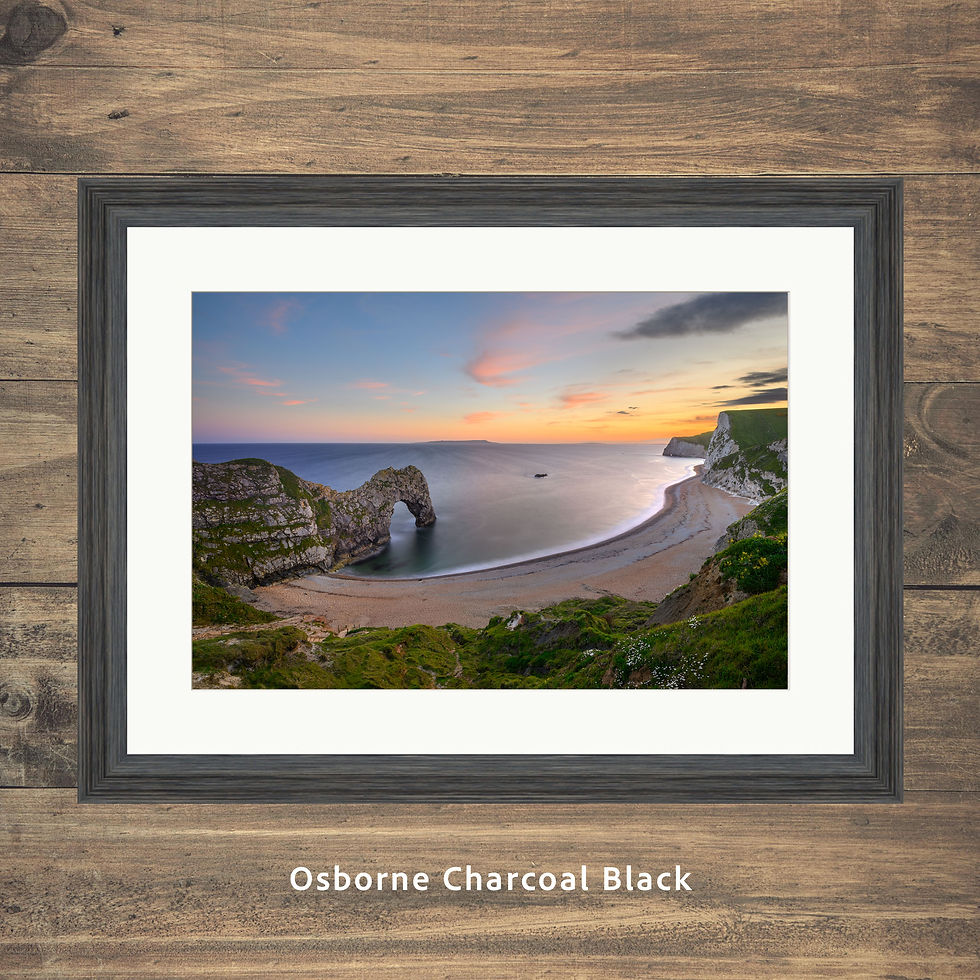 Thumbnail: Framed photography prints of a spring evening sunset at Durdle Door on the Jurassic Coast, Dorset, UK.
