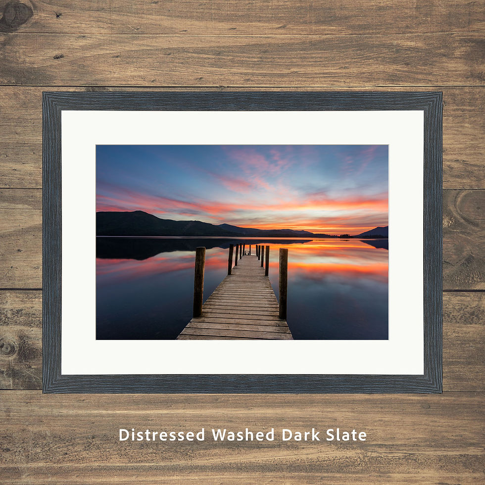 Framed photography prints of a beautiful sunset at Ashness Jetty, Derwentwater, Lake District, UK.