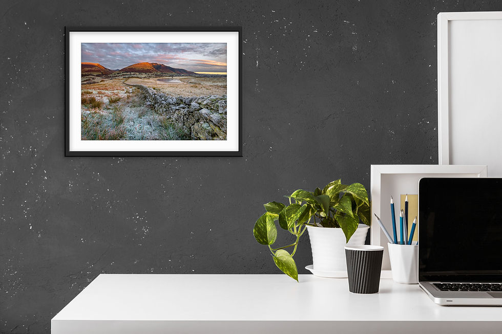 Thumbnail: a beautiful frosty morning with a dry stone wall above Tewet Tarn, leading to the iconic Blencathra in The Lake District, UK.