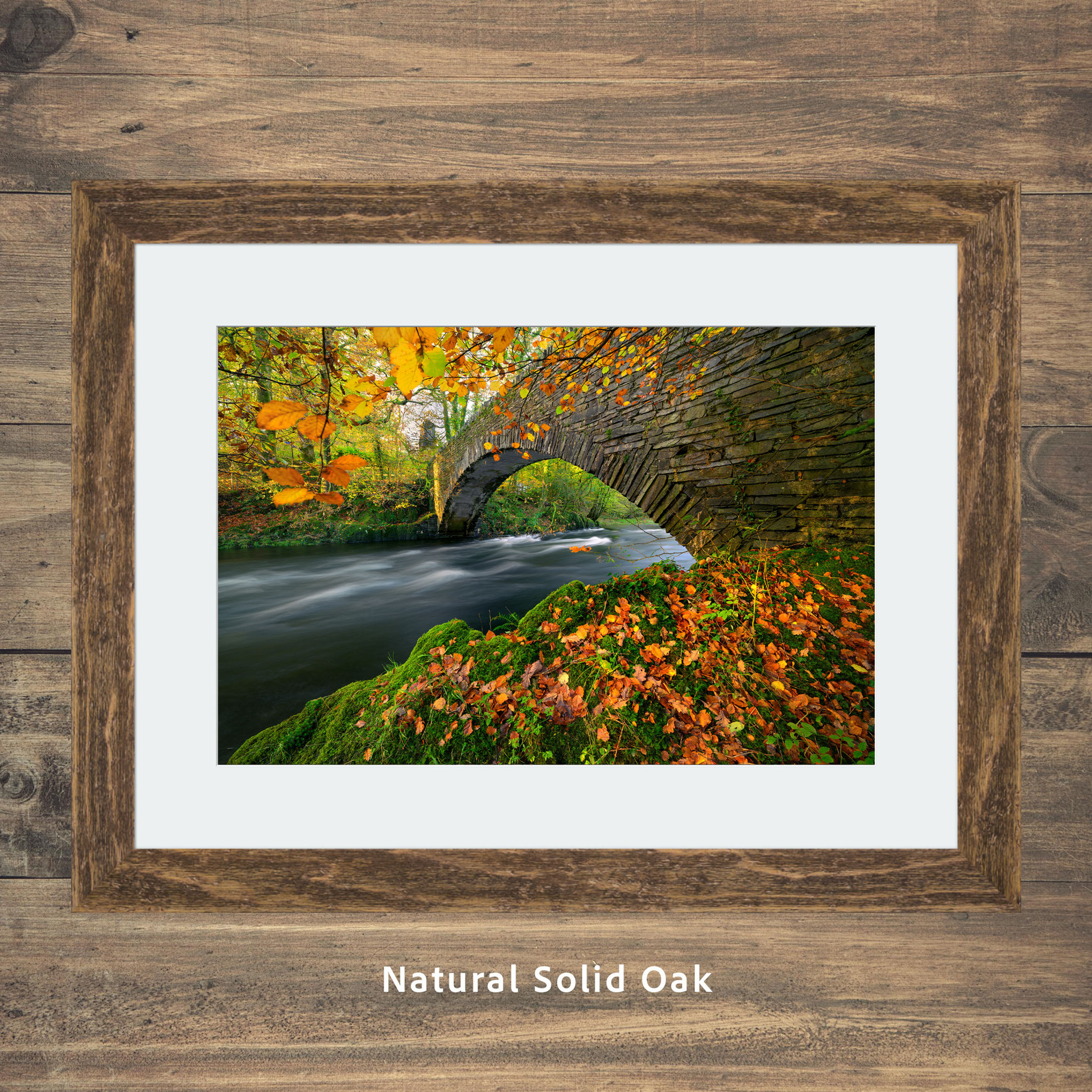 Framed photography prints of an autumn morning at Clappersgate Bridge near Ambleside in The Lake District, UK.