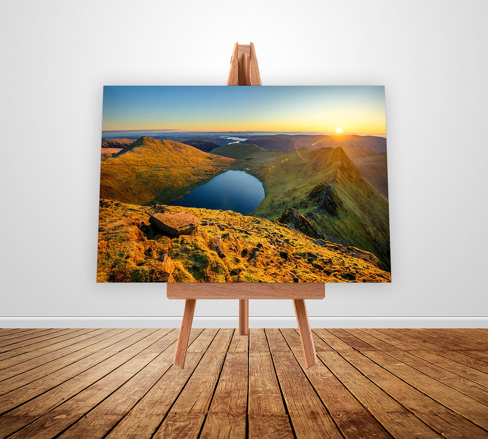 Stunning photography canvas prints of a sunrise seen from Striding Edge on Helvellyn in The Lake District, UK.