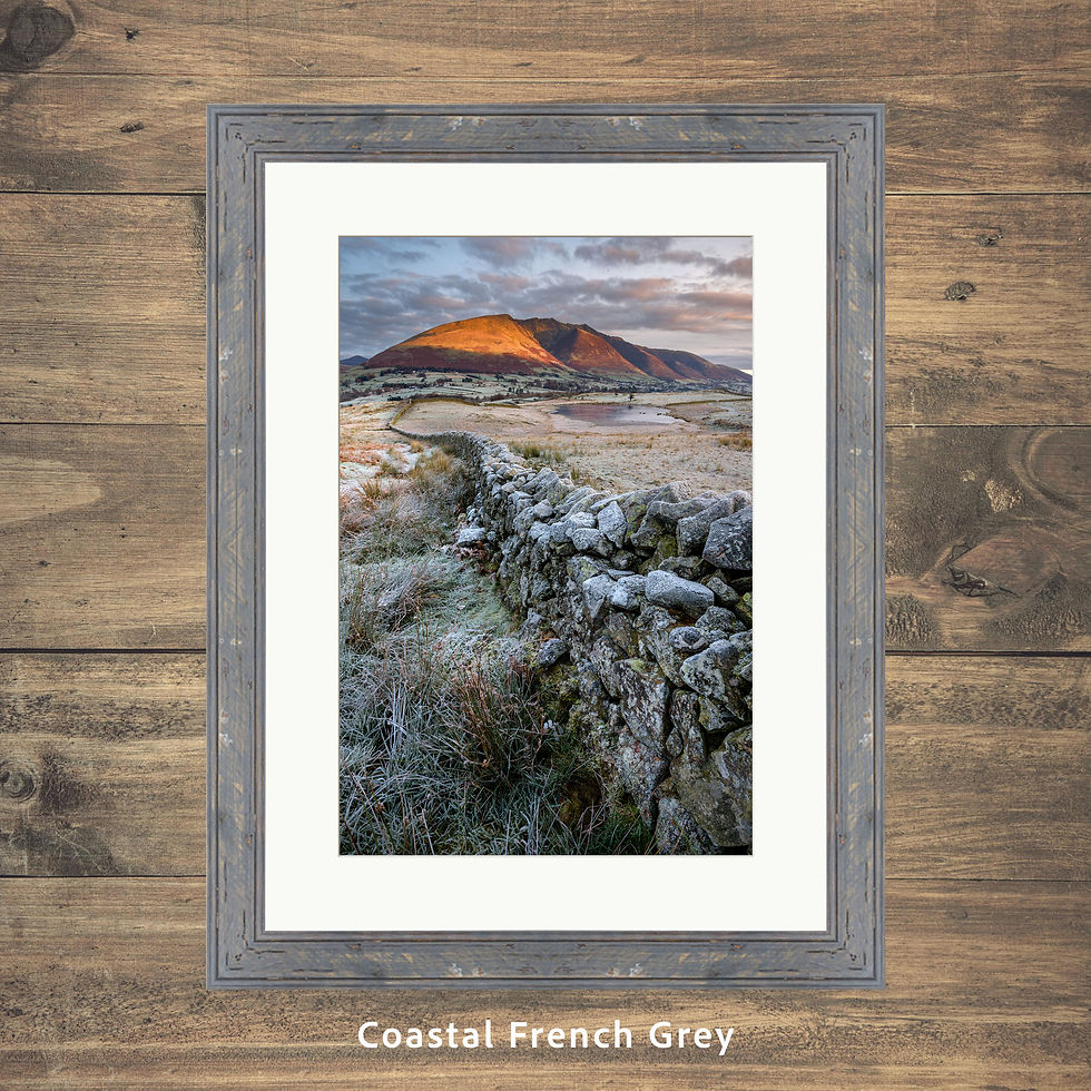 Thumbnail: Framed photography prints of a frosty morning at Tewet Tarn, looking towards Blencathra in The Lake District, UK.