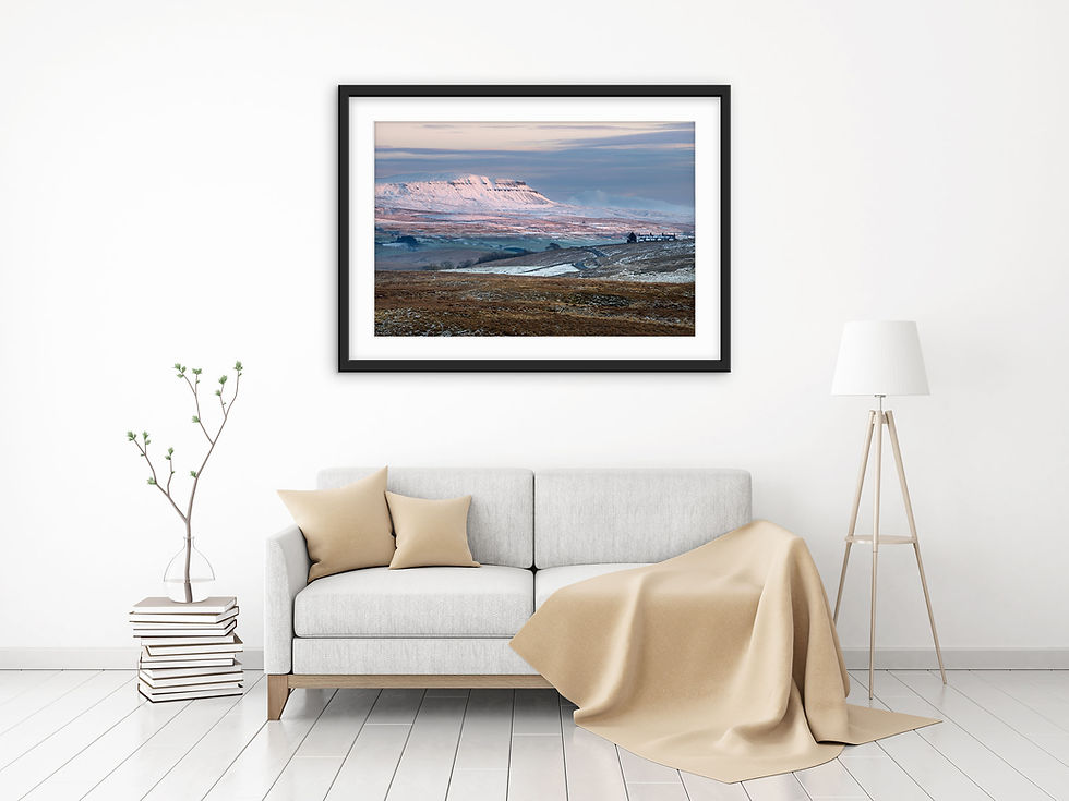 Thumbnail: A spectacular view of Pen Y Ghent covered in snow and pink sunlight on a beautiful winter evening in The Yorkshire Dales.
