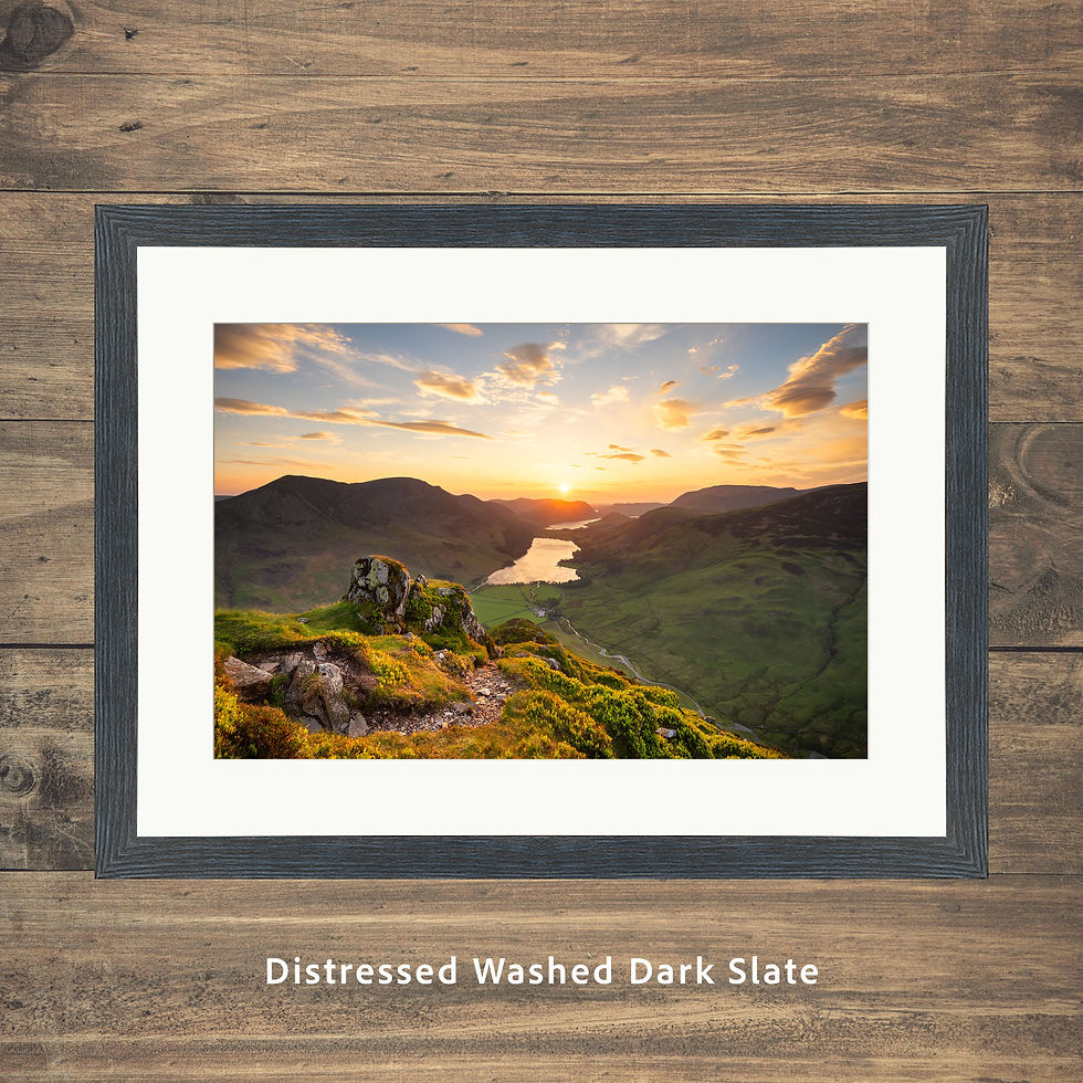 Thumbnail: Framed photography prints of a warm summer sunset seen from Fleetwith Pike overlooking Buttermere in The Lake District, UK.