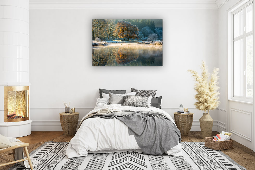 Thumbnail: Beautiful canvas prints of a mist autumn morning at The River Brathay, near Elterwater in The Lake District National Park.