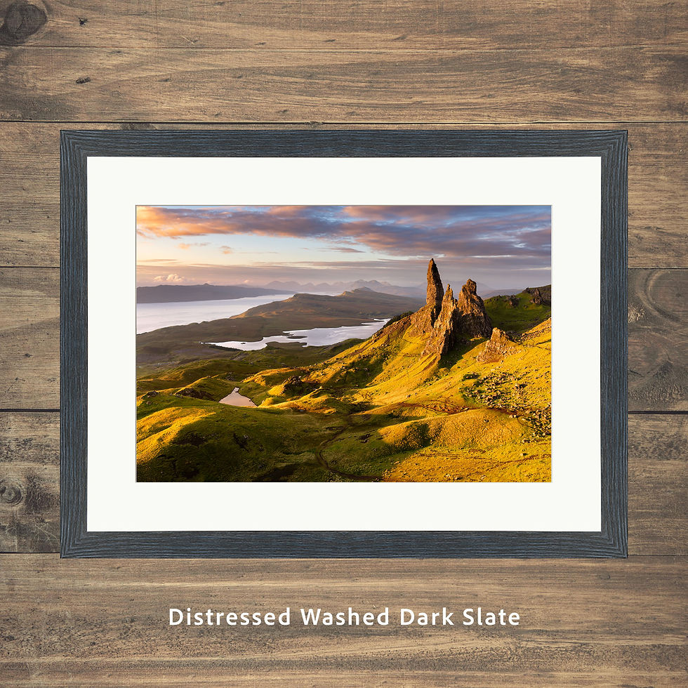 Thumbnail: Framed photography prints of a summer sunrise at The Old Man of Storr on The Isle of Skye, Scotland, UK.