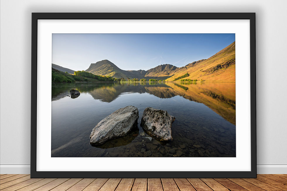 calm spring morning with clear reflections at Buttermere, with views of Fleetwith Pike & Haystacks in The Lake District.