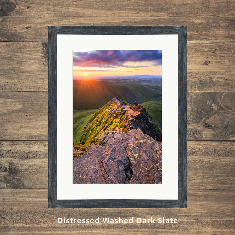 Thumbnail: Framed photography prints of a vibrant sunrise overlooking Sharp Edge, Blencathra in The Lake District.