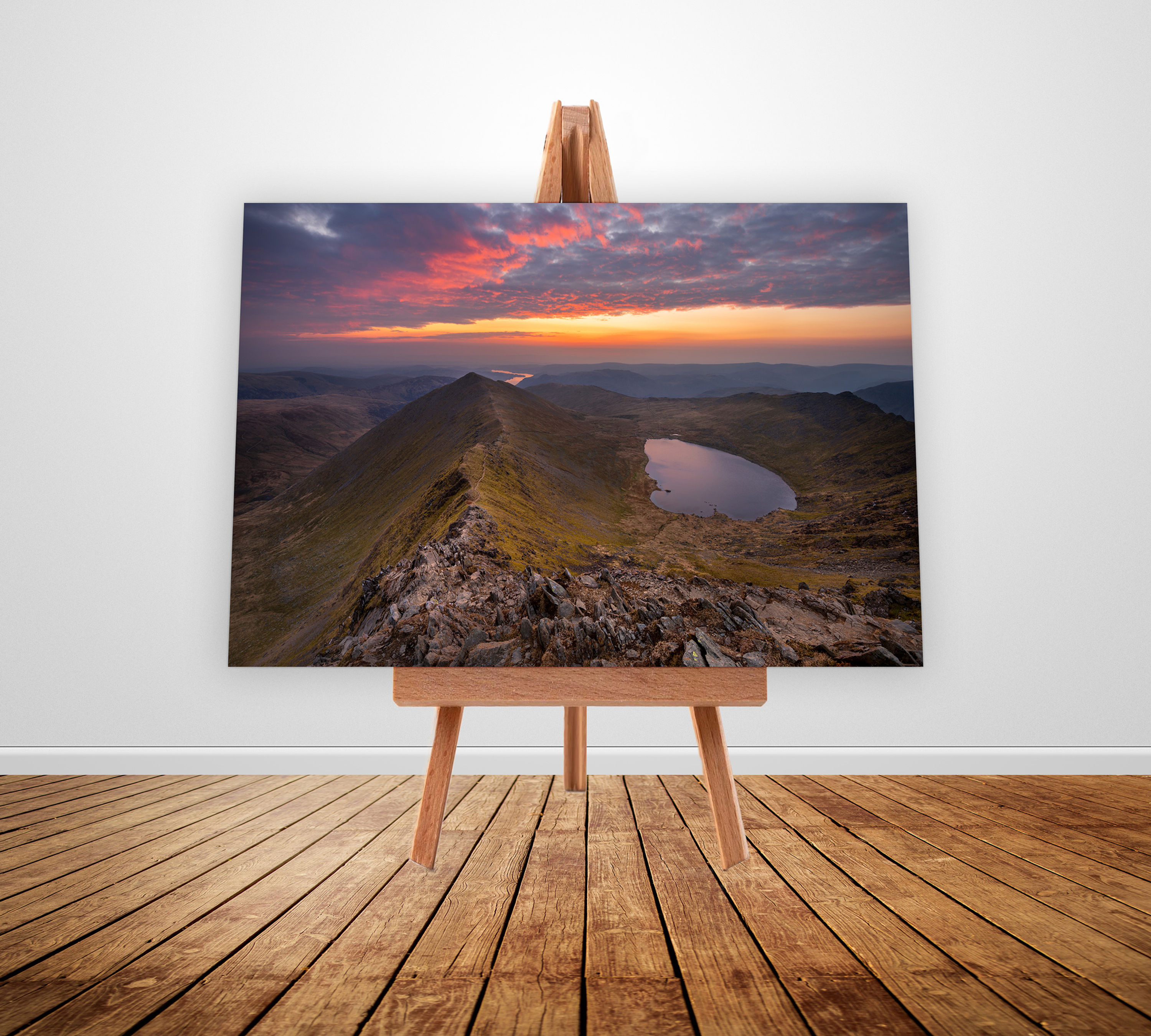 Beautiful photography canvas print of a pink sunrise from Helvellyn in The Lake District, UK.