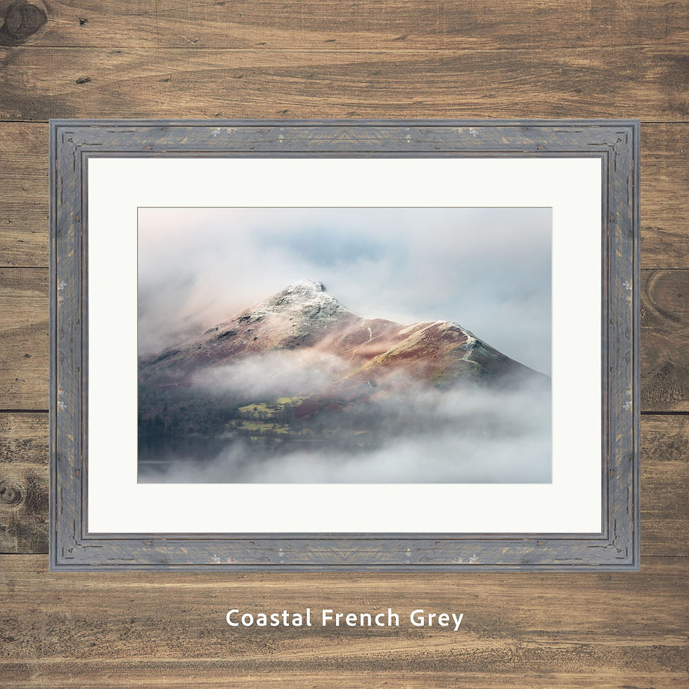 Thumbnail: Beautiful framed photography picture prints of a winter misty morning view of Catbells in Keswick, Lake District, UK.