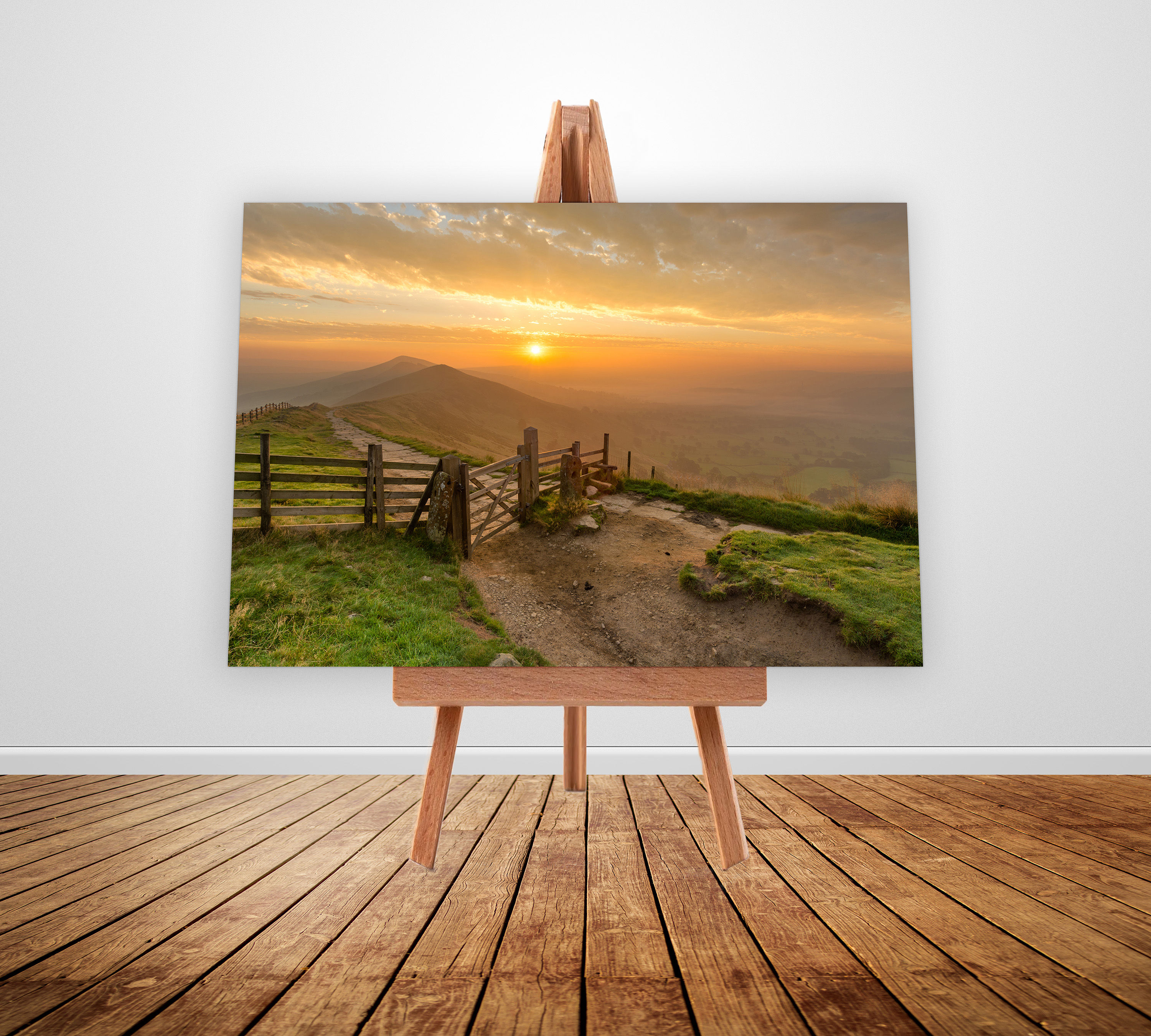 Photography canvas wall art of a beautiful sunrise at Mam Tor in The Peak District, UK.
