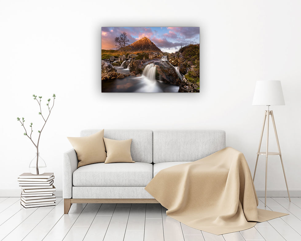 Thumbnail: Beautiful photography canvas prints of Glen Etive waterfall in Scotland, UK.