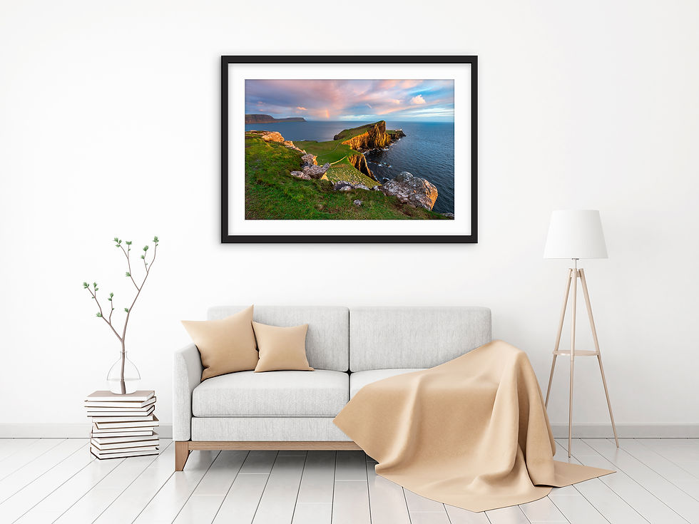 Thumbnail: Photography prints of a beautiful evening view overlooking Neist Point Lighthouse on The Isle of Skye, Scotland, UK.