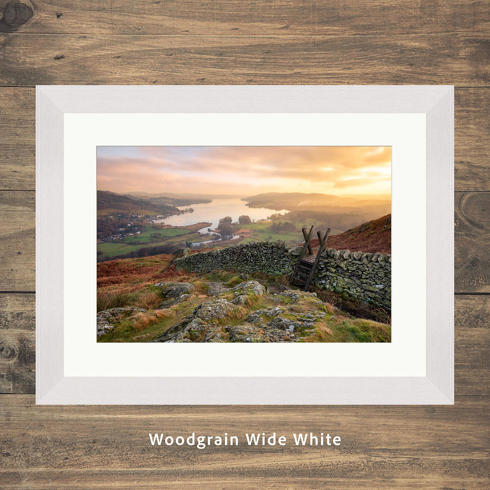 Thumbnail: Windermere framed prints of a sunset seen from Todd Crag on Loughrigg Fell in The Lake District, UK.