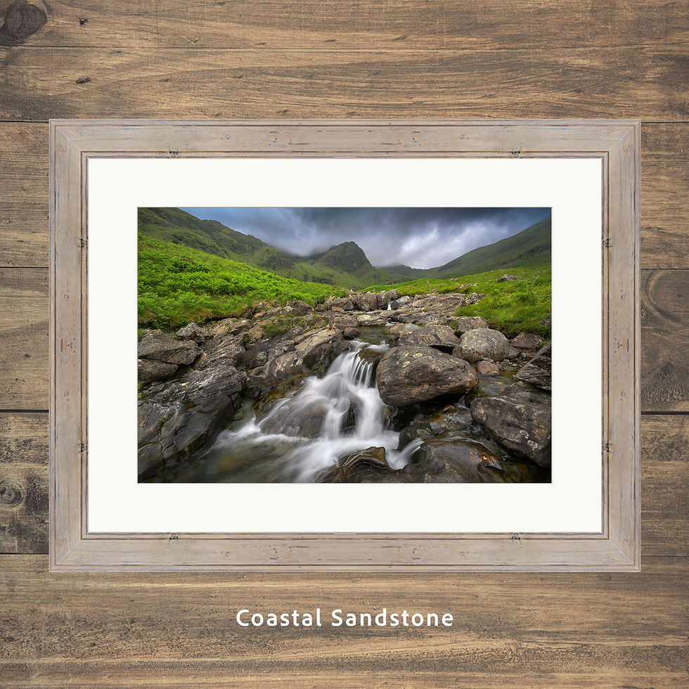 Thumbnail: Framed prints of a stream and waterfall on Deepdale Beck near Ullswater on a dramatic summer afternoon.