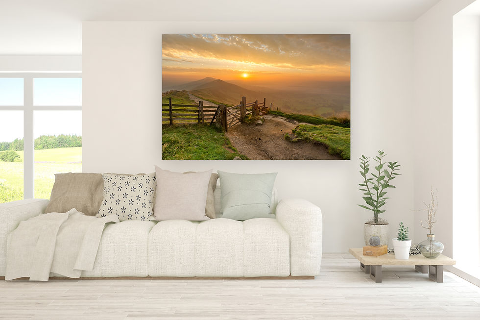 Thumbnail: Photography canvas wall art of a beautiful sunrise at Mam Tor in The Peak District, UK.