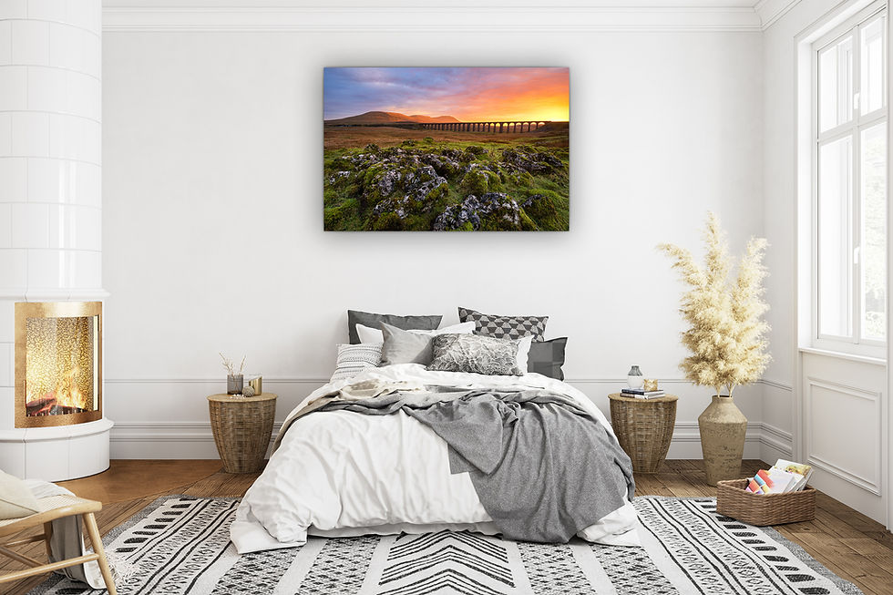 Thumbnail: Stunning photography canvas prints of The Ribblehead Viaduct at sunset in The Yorkshire Dales National Park.