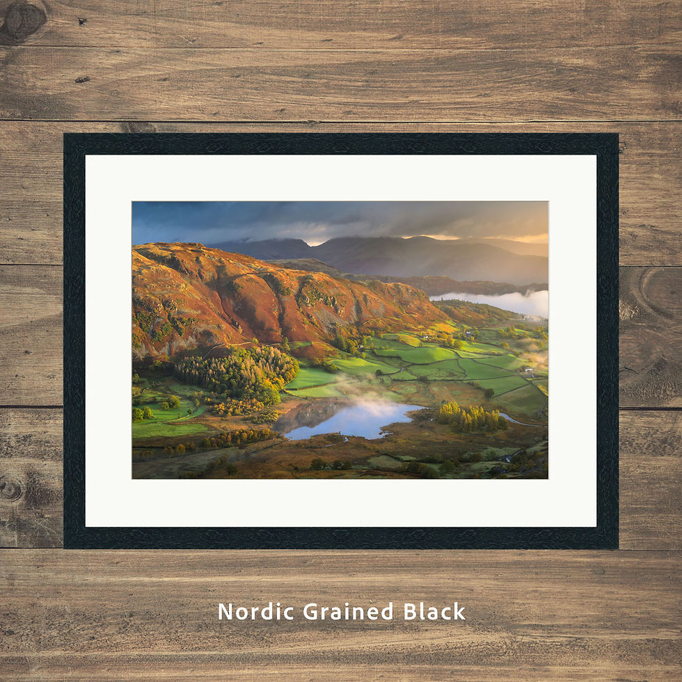 Thumbnail: Autumn morning light and dramatic clouds above view of Little Langdale Tarn, captured from Great Intake in The Lake District.