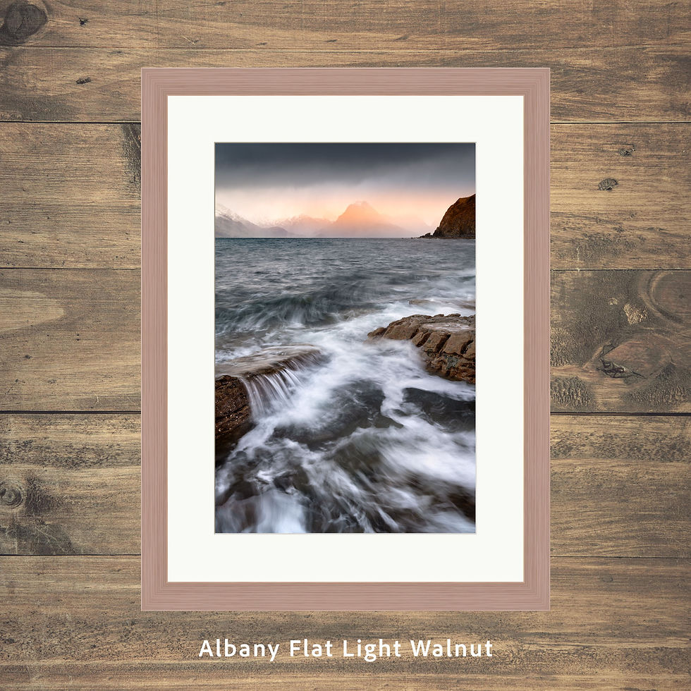 Thumbnail: Framed photography prints of a winter view of The Cuillin mountain range, seen from Elgol on The Isle of Skye, Scotland, UK.