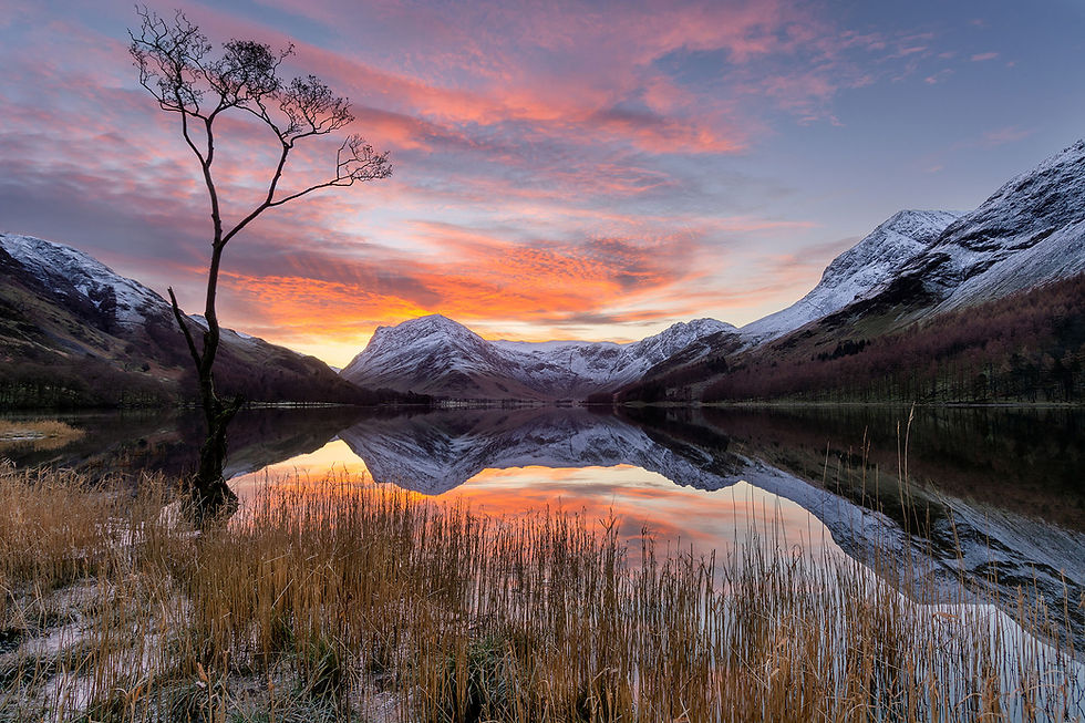 Photography prints of a beautiful Winter sunrise overlooking Buttermere in The Lake District, UK.