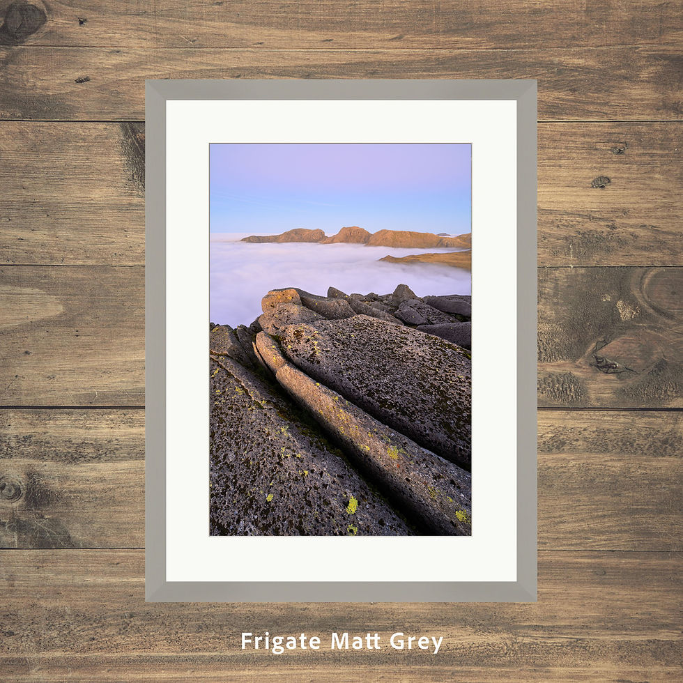 Thumbnail: Framed photography prints of a cloud inversion, seen from Bowfell with view of The Scafell Range in The Lake District, UK.