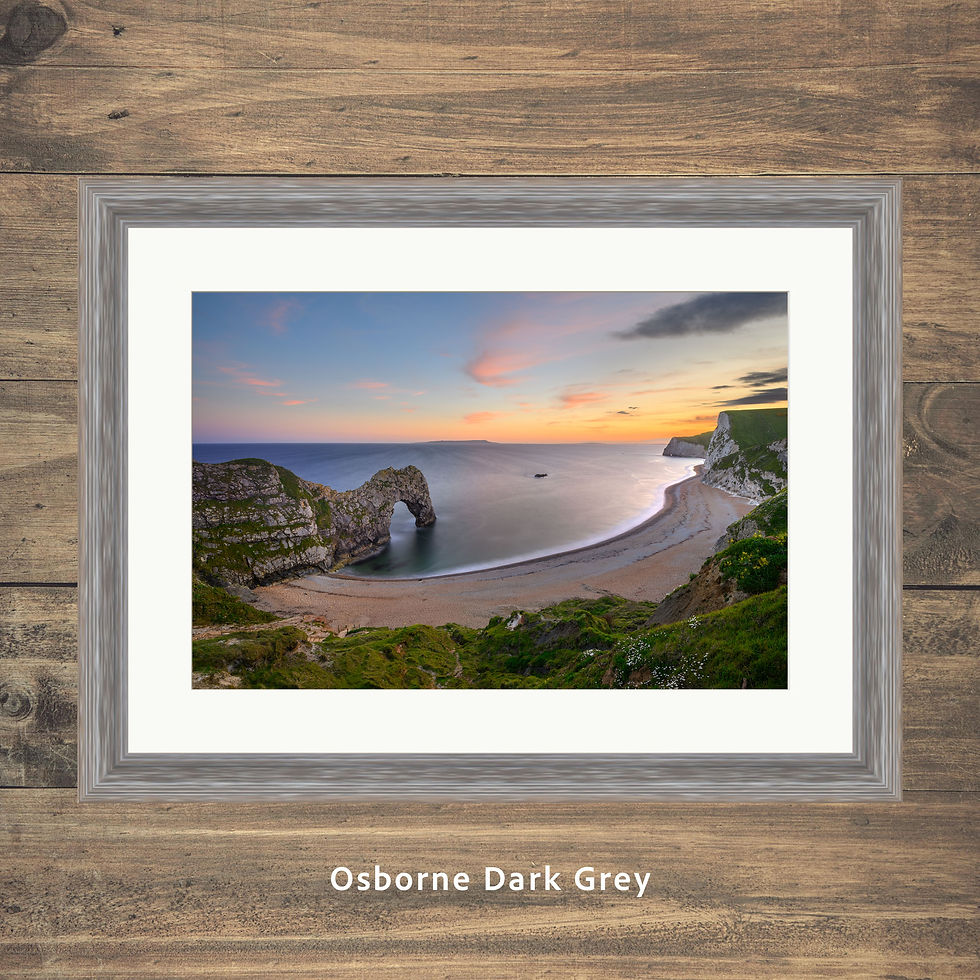 Thumbnail: Framed photography prints of a spring evening sunset at Durdle Door on the Jurassic Coast, Dorset, UK.