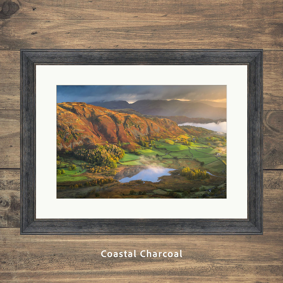 Thumbnail: Autumn morning light and dramatic clouds above view of Little Langdale Tarn, captured from Great Intake in The Lake District.