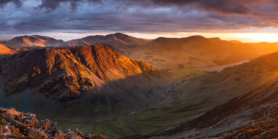 Dramatic sunset at Fleetwith Pike in the Lake District.