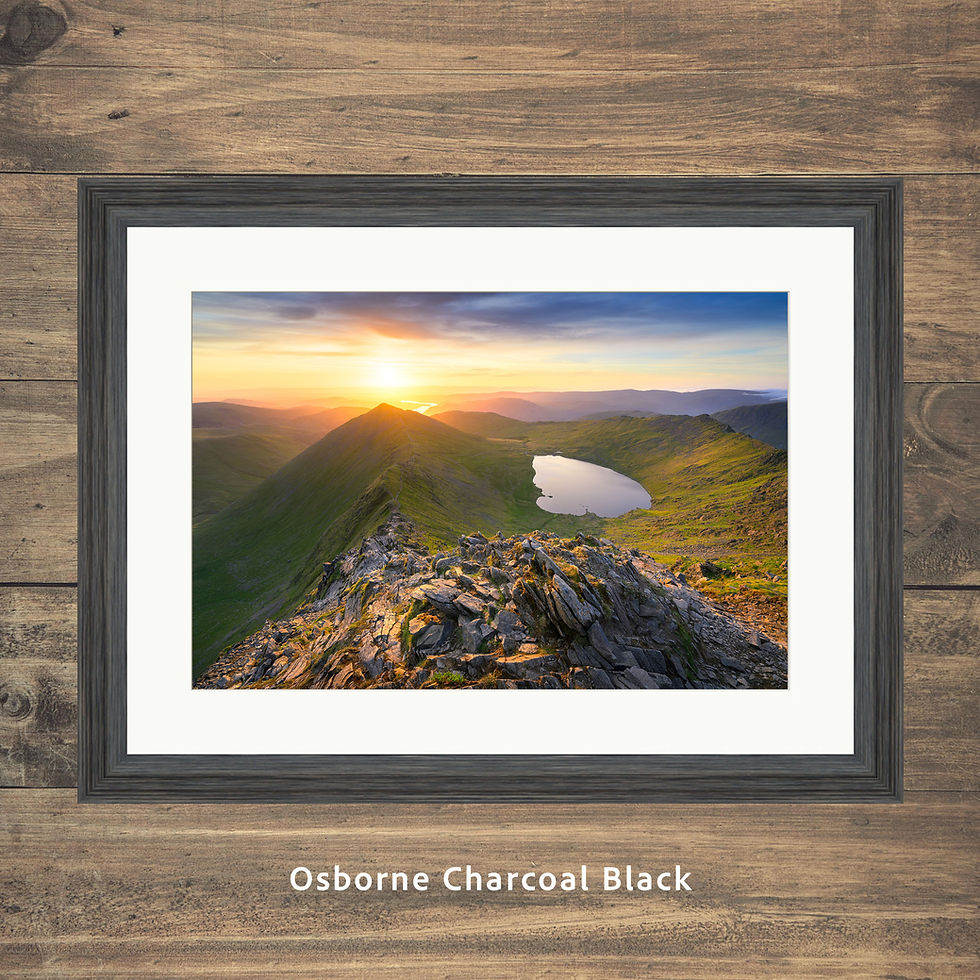 Thumbnail: Golden morning sunlight moments after sunrise overlooking Swirral Edge and Red Tarn, Helvellyn, Lake District mountains.