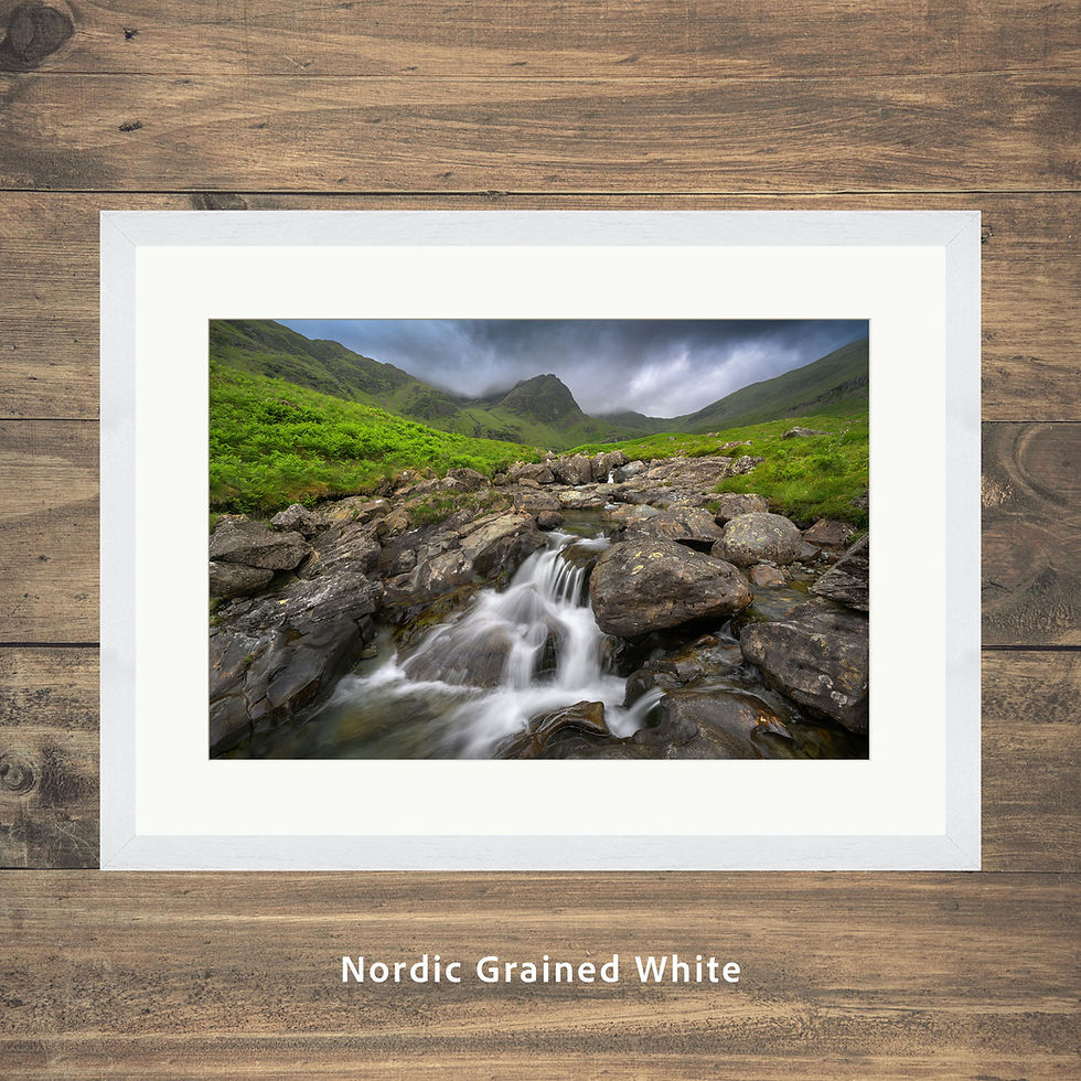 Thumbnail: Framed prints of a stream and waterfall on Deepdale Beck near Ullswater on a dramatic summer afternoon.