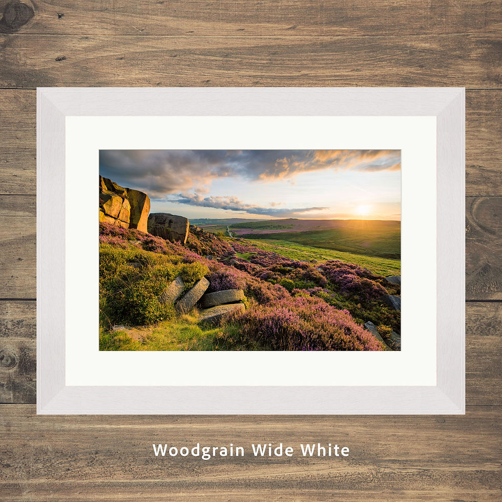 Thumbnail: Framed photography picture prints of a beautiful heather filled landscape at Burbage Edge in The Peak District, UK.