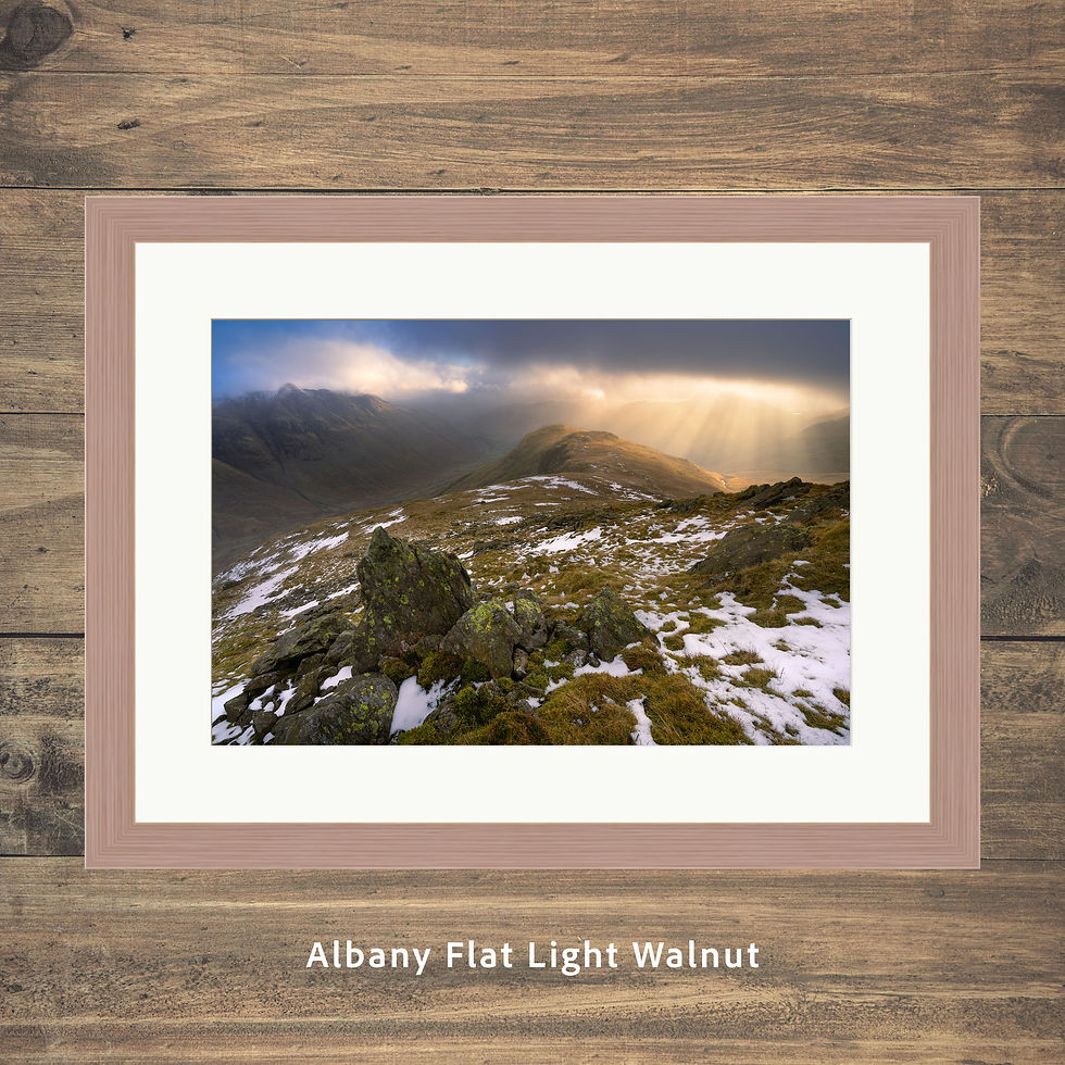 Thumbnail: Framed photography prints of a breathtaking view of the Langdale Valley seen from The Band, Bowfell in The Lake District, UK.