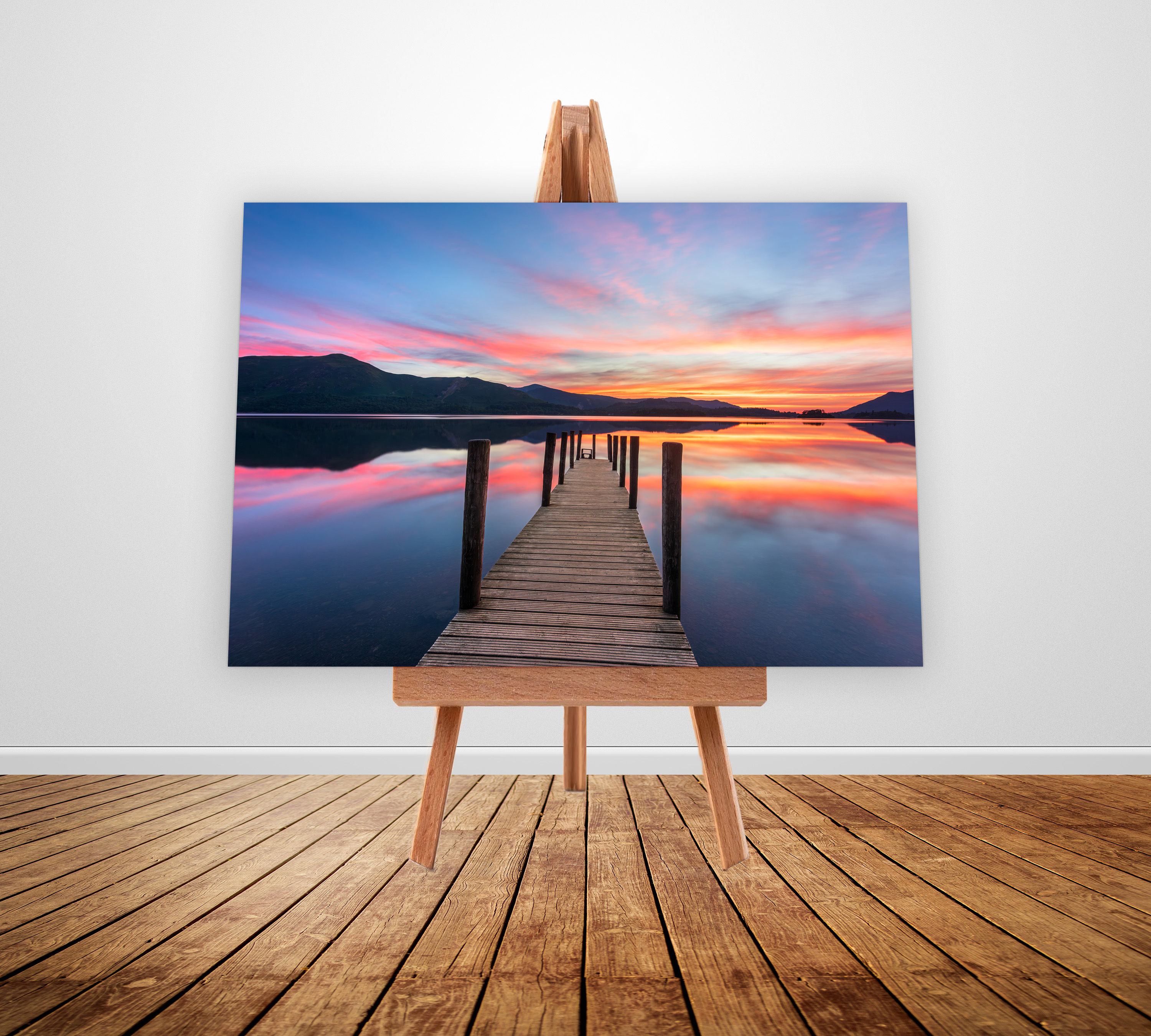 Beautiful canvas prints of a summer sunset overlooking Derwentwater in The Lake District National Park.