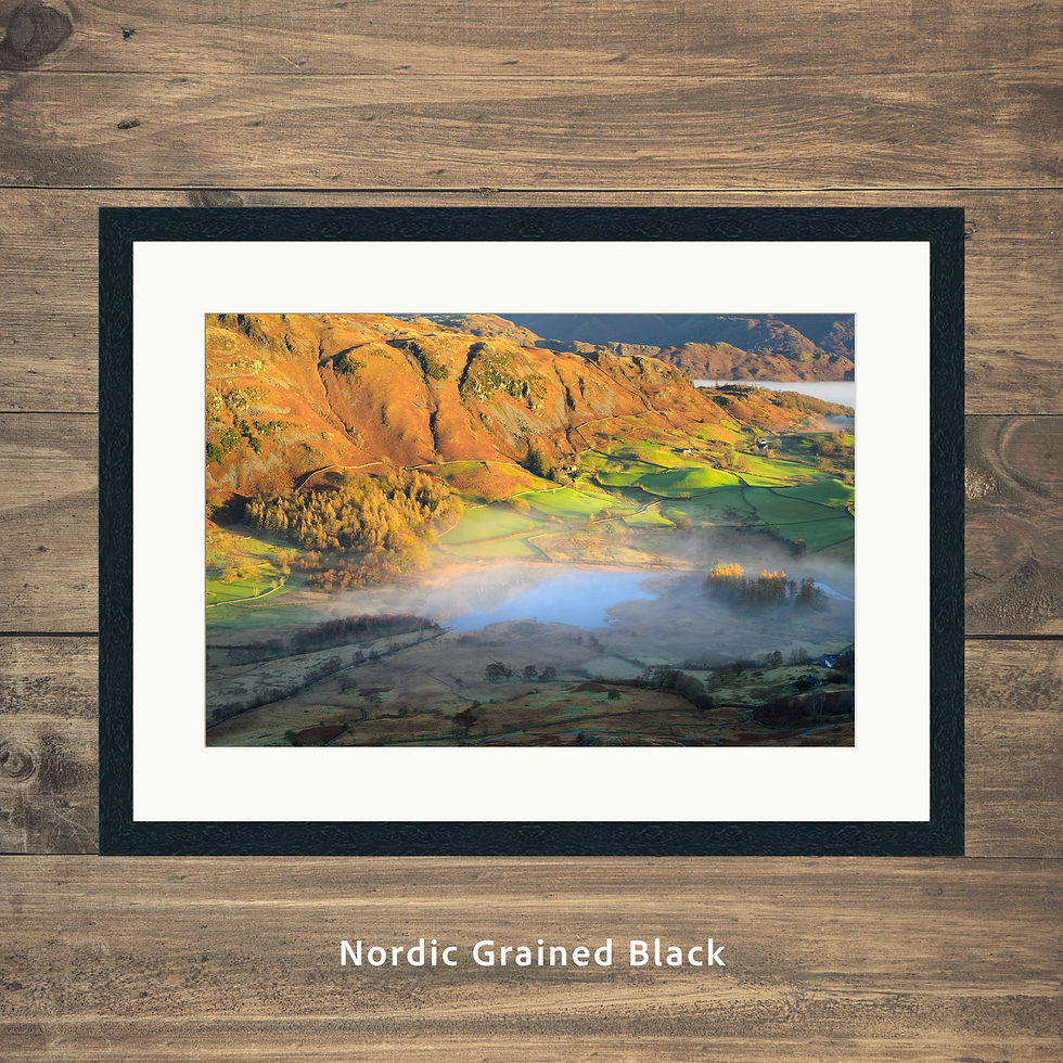 Thumbnail: Elevated mountain views of a misty autumn morning at Little Langdale Tarn with Lingmoor Fell in the Lake District, UK.