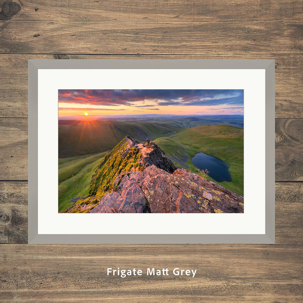 Beautiful framed photography prints of a summer sunrise seen from Blencathra, overlooking Scales Tarn in The Lake District.