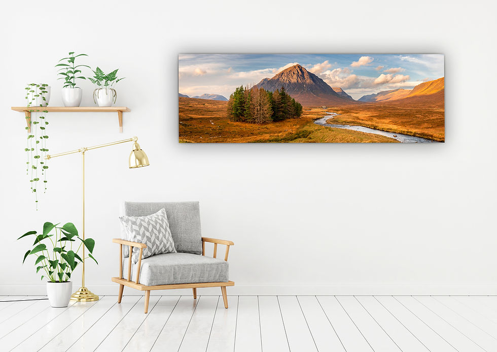 Thumbnail: Panoramic photography canvas prints of Buachaille Etive mor on a autumn morning in Glencoe, Scotland, UK.