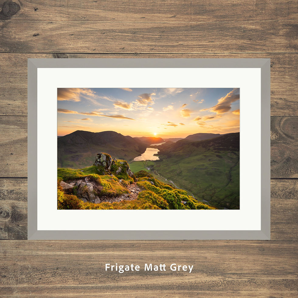Thumbnail: Framed photography prints of a warm summer sunset seen from Fleetwith Pike overlooking Buttermere in The Lake District, UK.