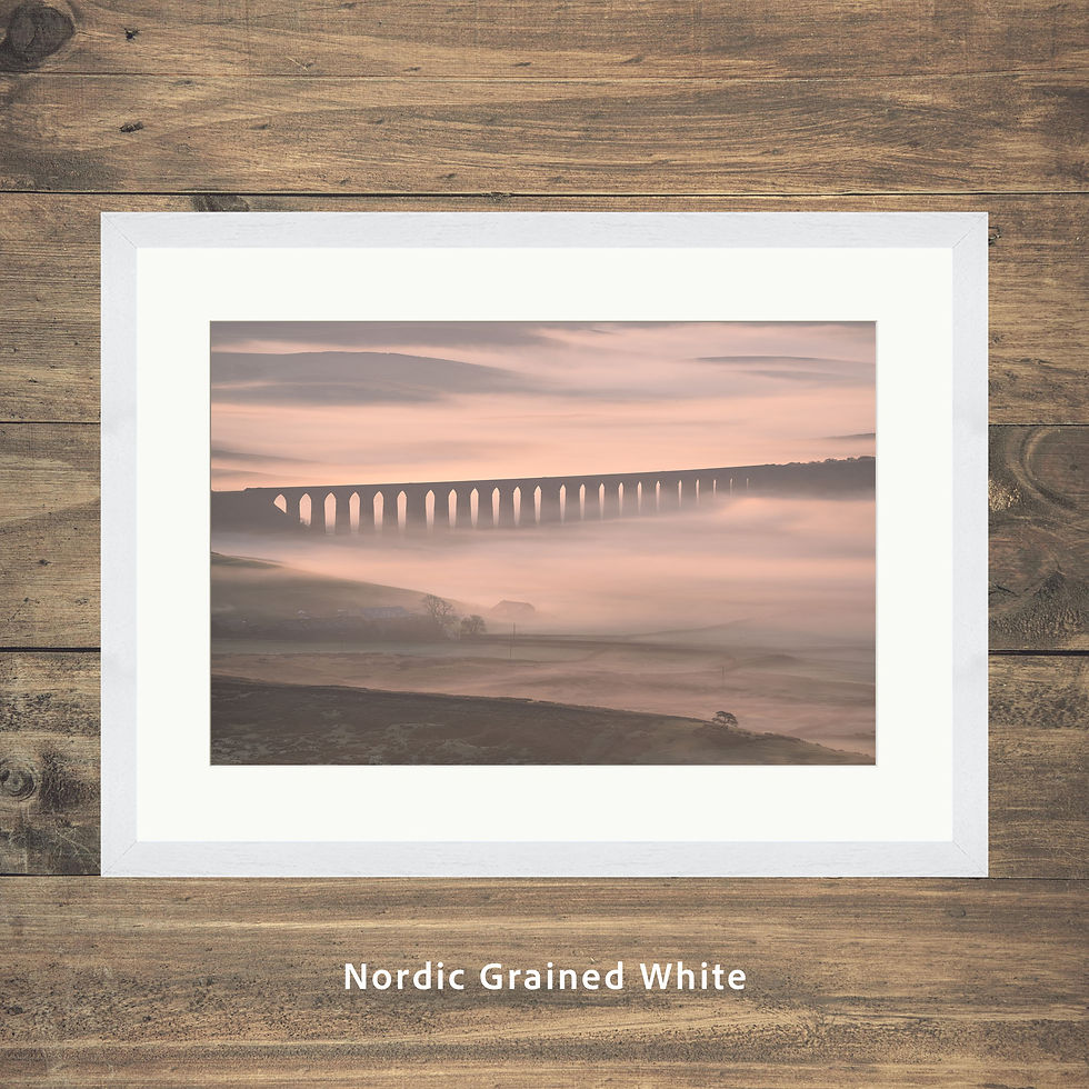 Thumbnail: Framed photography prints of a misty Ribblehead Viaduct seen from Whernside in The Yorkshire Dales National Park, UK.