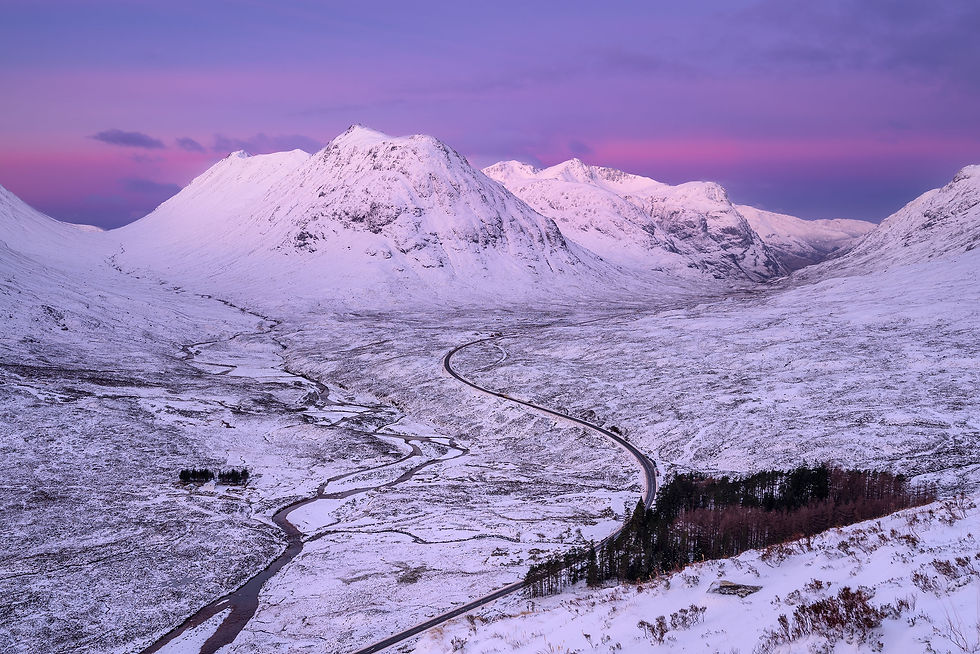 Thumbnail: Snowcapped mountains in the Scottish Highlands seen from Beinn a'Chrulaiste on a beautiful winter morning.
