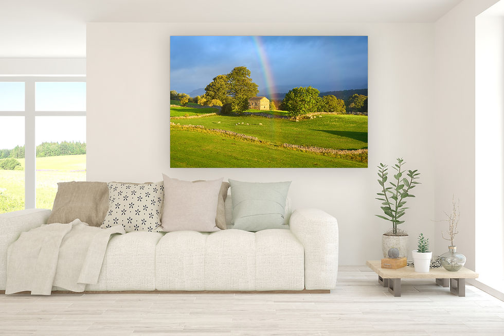 Thumbnail: Summer morning light with a rainbow and barn in Wensleydale, Yorkshire Dales, UK.