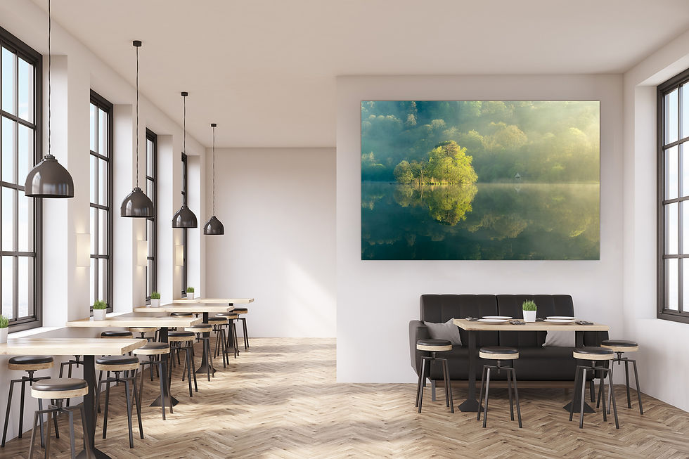 Thumbnail: Beautiful photography canvas prints of a misty spring morning at Rydal Water boathouse in The Lake District, UK.