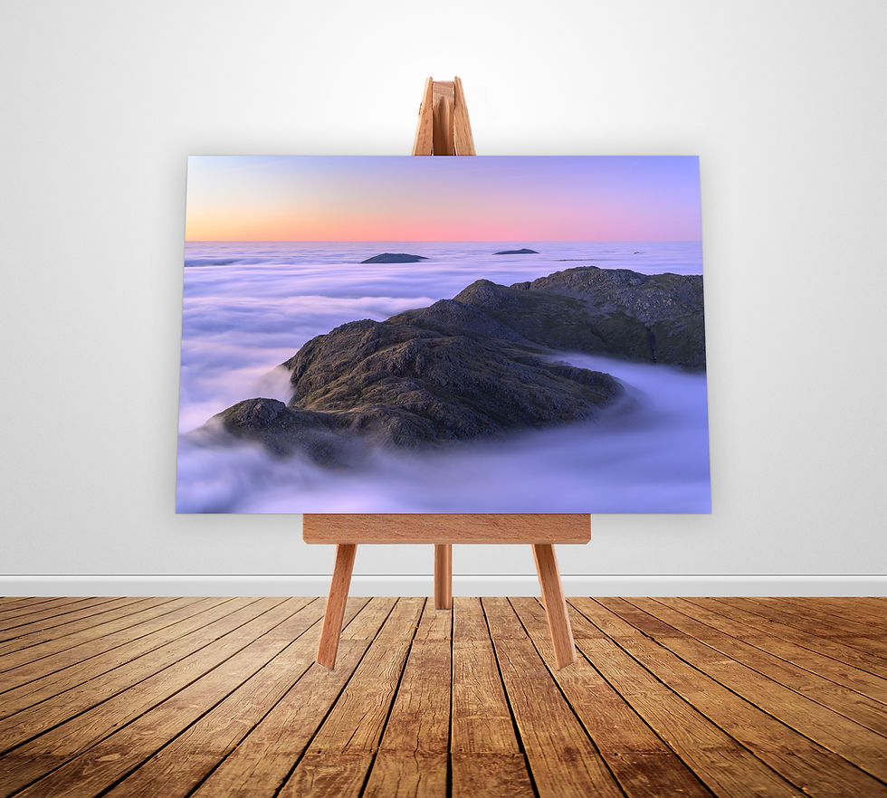 Ready to hang photography canvas prints of a cloud inversion up in The Lake District mountains. Crinkle Crags from Bowfell.