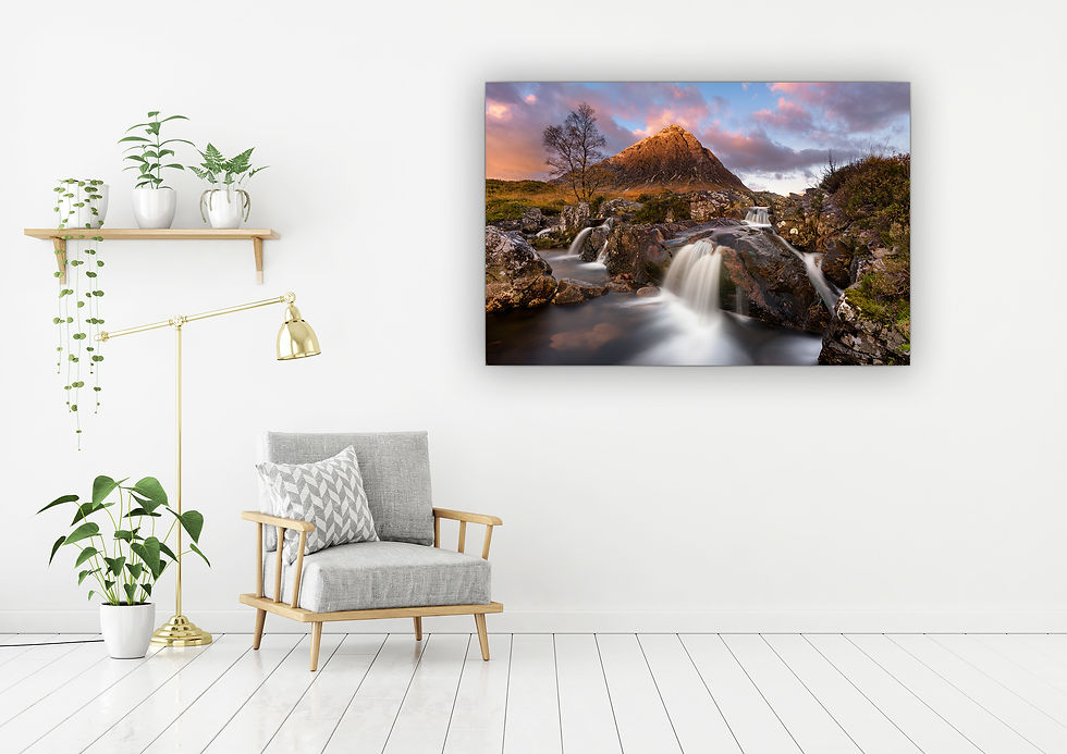 Thumbnail: Beautiful photography canvas prints of Glen Etive waterfall in Scotland, UK.