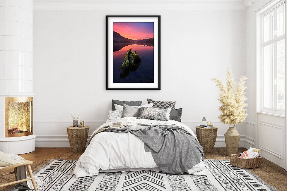 Thumbnail: Beautiful photography prints of a colourful sunrise overlooking Glenridding and Ullswater in The Lake District, UK.