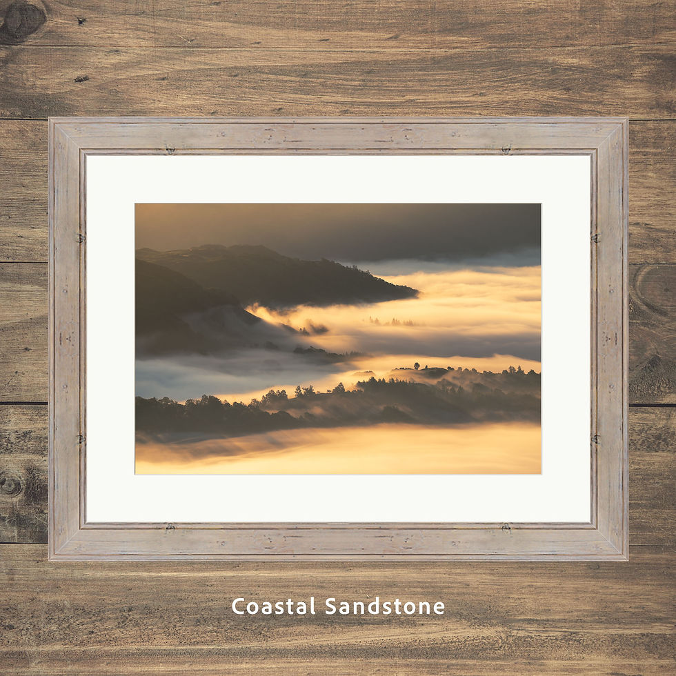 Thumbnail: Framed photography prints of a misty morning from Lingmoor Fell, looking into The Great Langdale Valley, The Lake District.