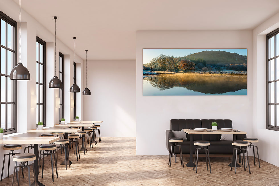Thumbnail: Panoramic photography canvas prints of a beautiful autumn morning at The River Brathay in The Lake District, UK.