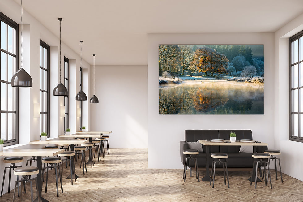 Thumbnail: Beautiful canvas prints of a mist autumn morning at The River Brathay, near Elterwater in The Lake District National Park.