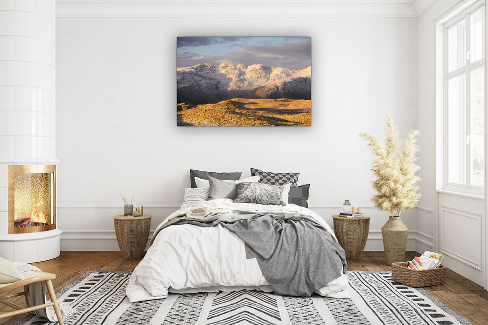 Thumbnail: snowcapped mountain range of Crinkle Crags, seen from Silver How in The Lake District