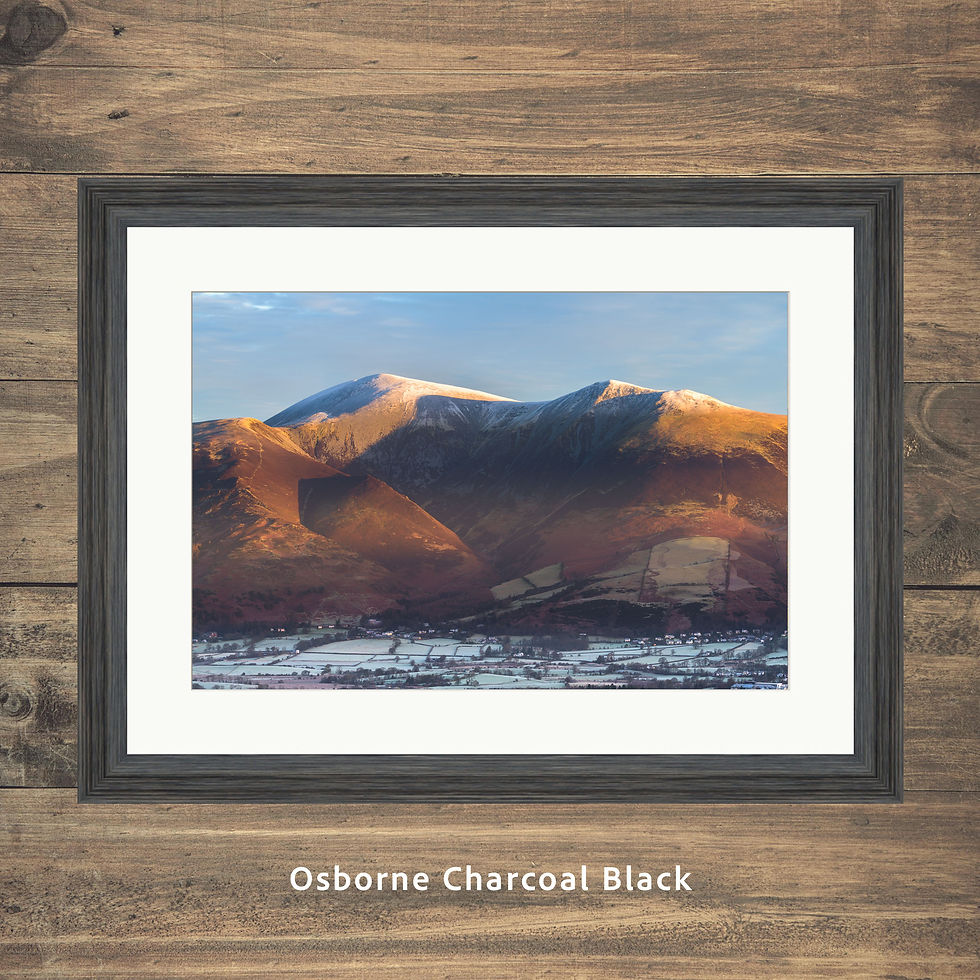 Thumbnail: Framed pictures of a winter view of Skiddaw in Keswick with golden morning light. Lake District, UK.