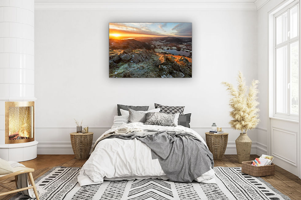 Thumbnail: Canvas prints of a sunrise on a frosty morning seen from Loughrigg Fell in The Lake District, UK.